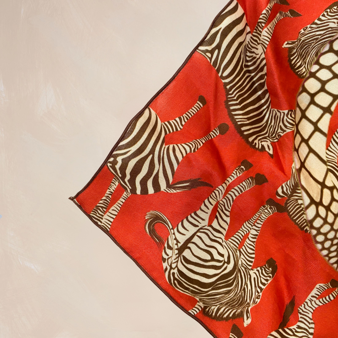 RED ZEBRA | Flower Qrown Satin Affirmation Scarf