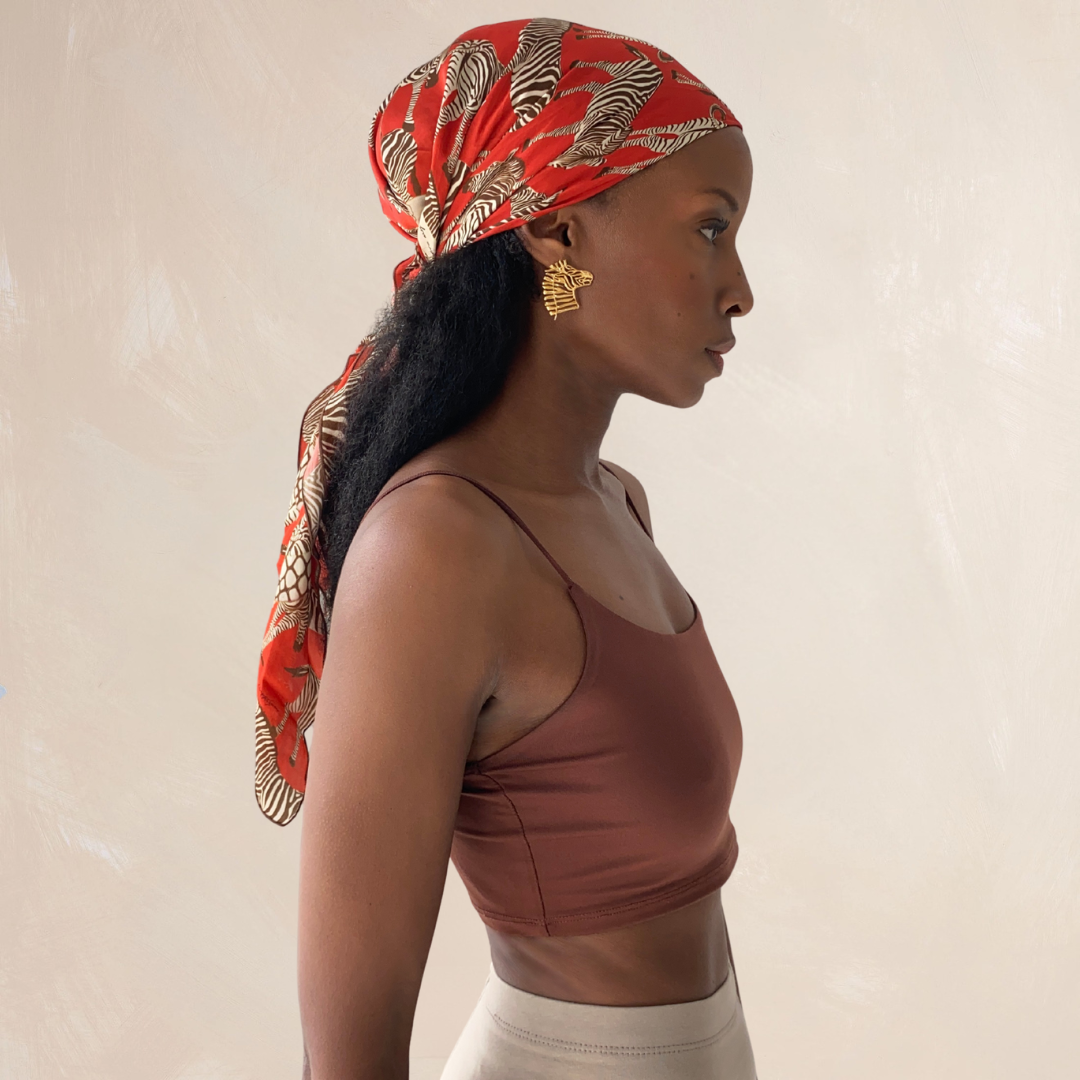 RED ZEBRA | Flower Qrown Satin Affirmation Scarf