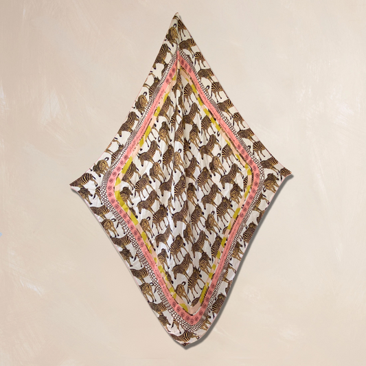 BEIGE ZEBRA | Flower Qrown Satin Affirmation Scarf