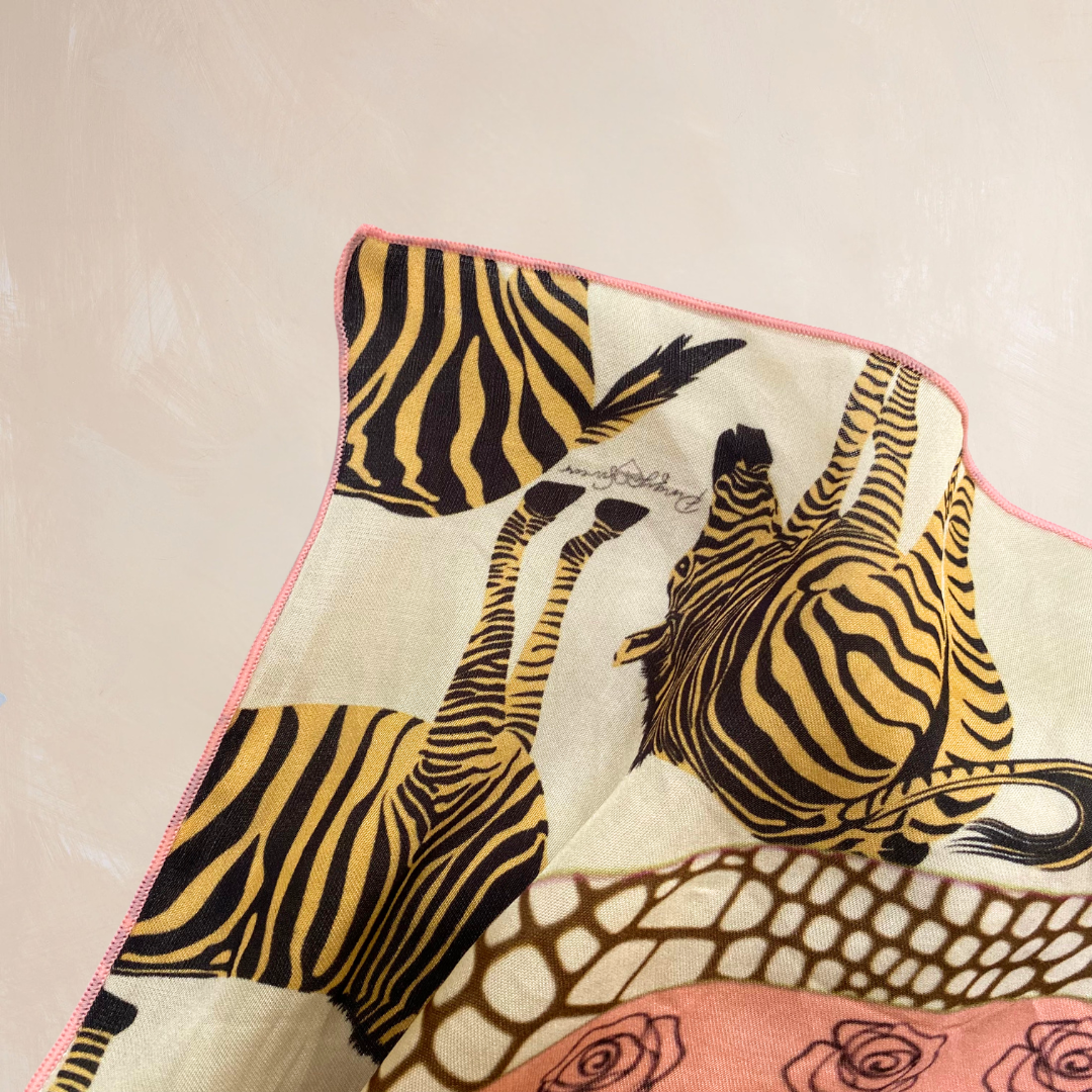 BEIGE ZEBRA | Flower Qrown Satin Affirmation Scarf