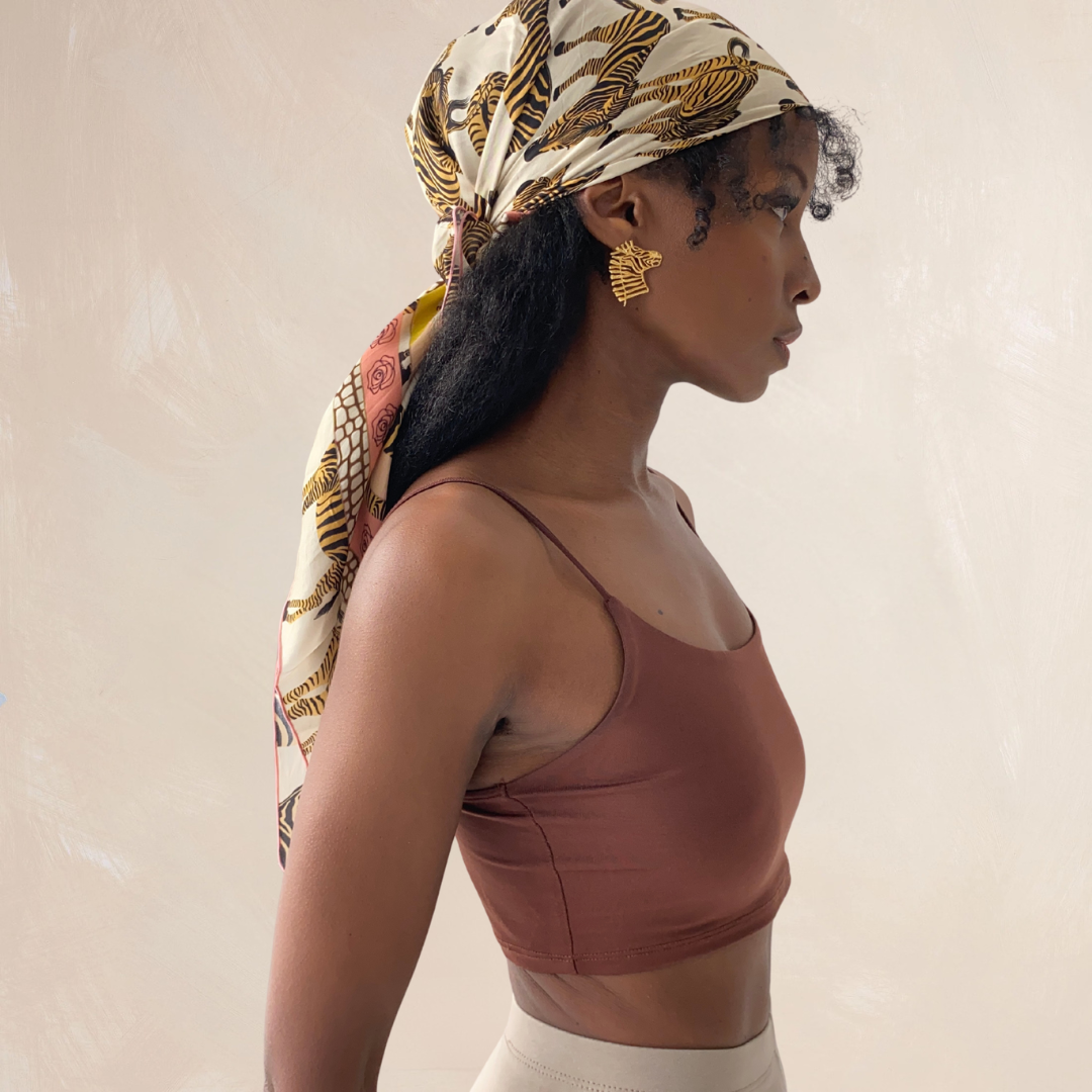 BEIGE ZEBRA | Flower Qrown Satin Affirmation Scarf
