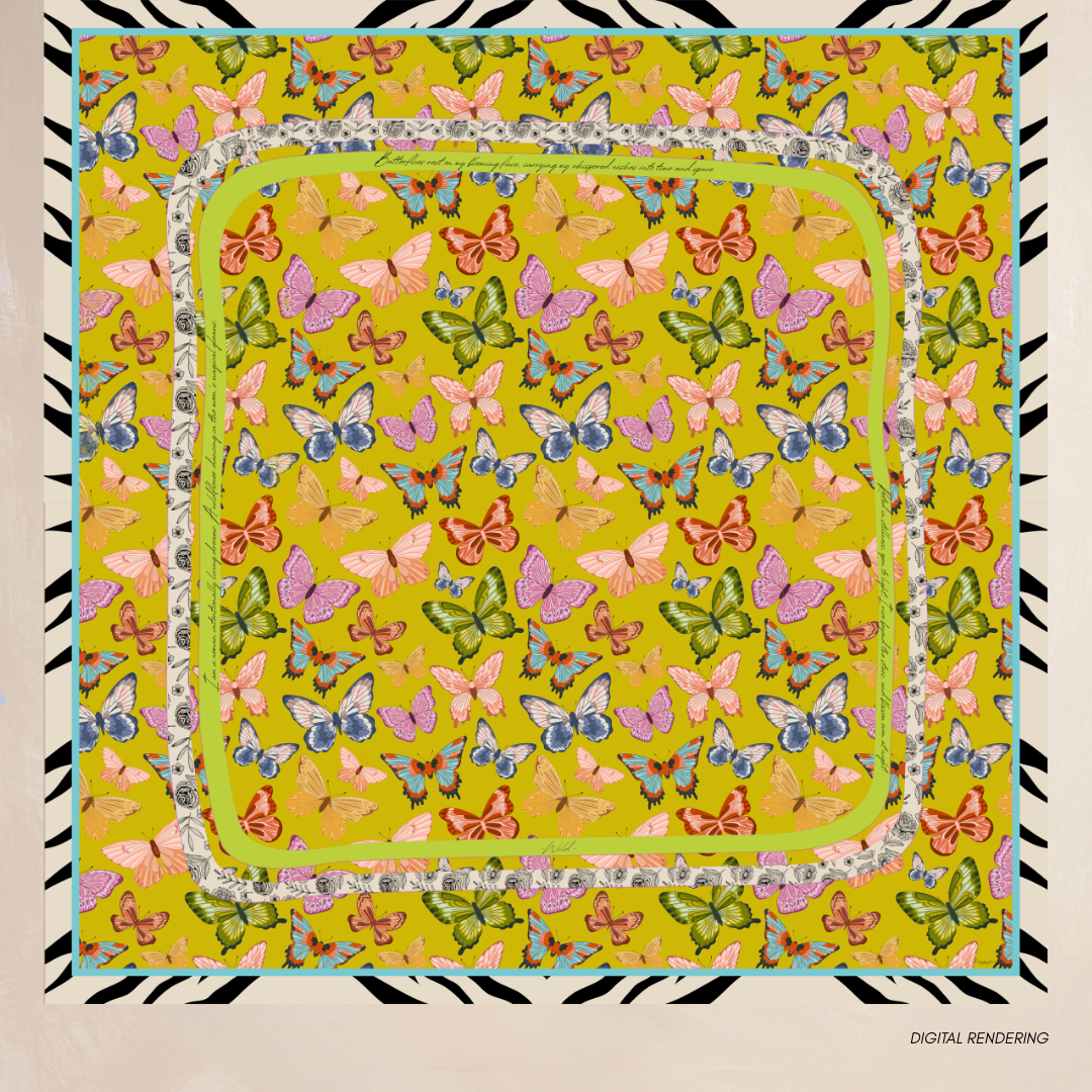 BUTTERFLY ZEBRA | Flower Qrown Satin Affirmation Scarf