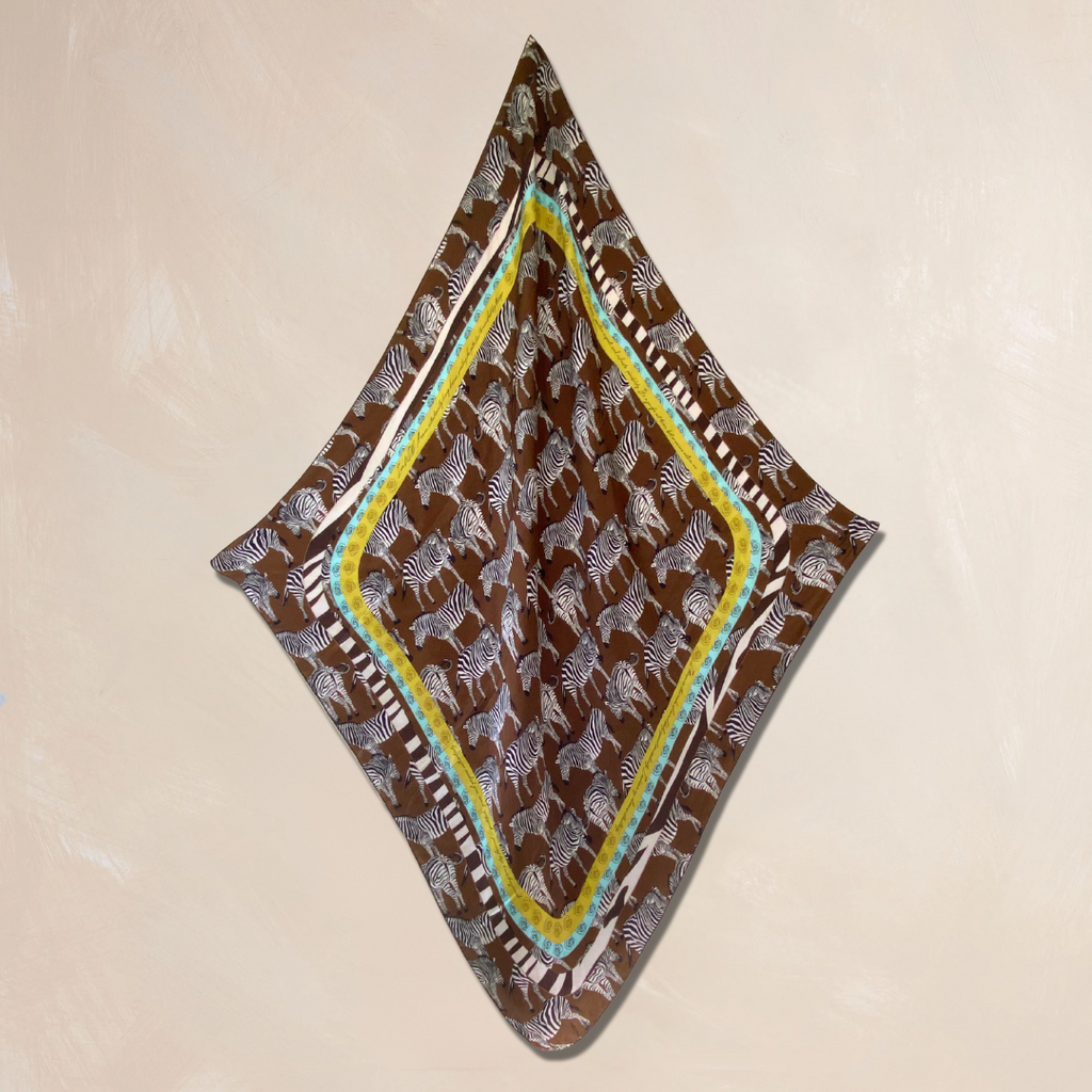 BROWN ZEBRA | Flower Qrown Satin Affirmation Scarf