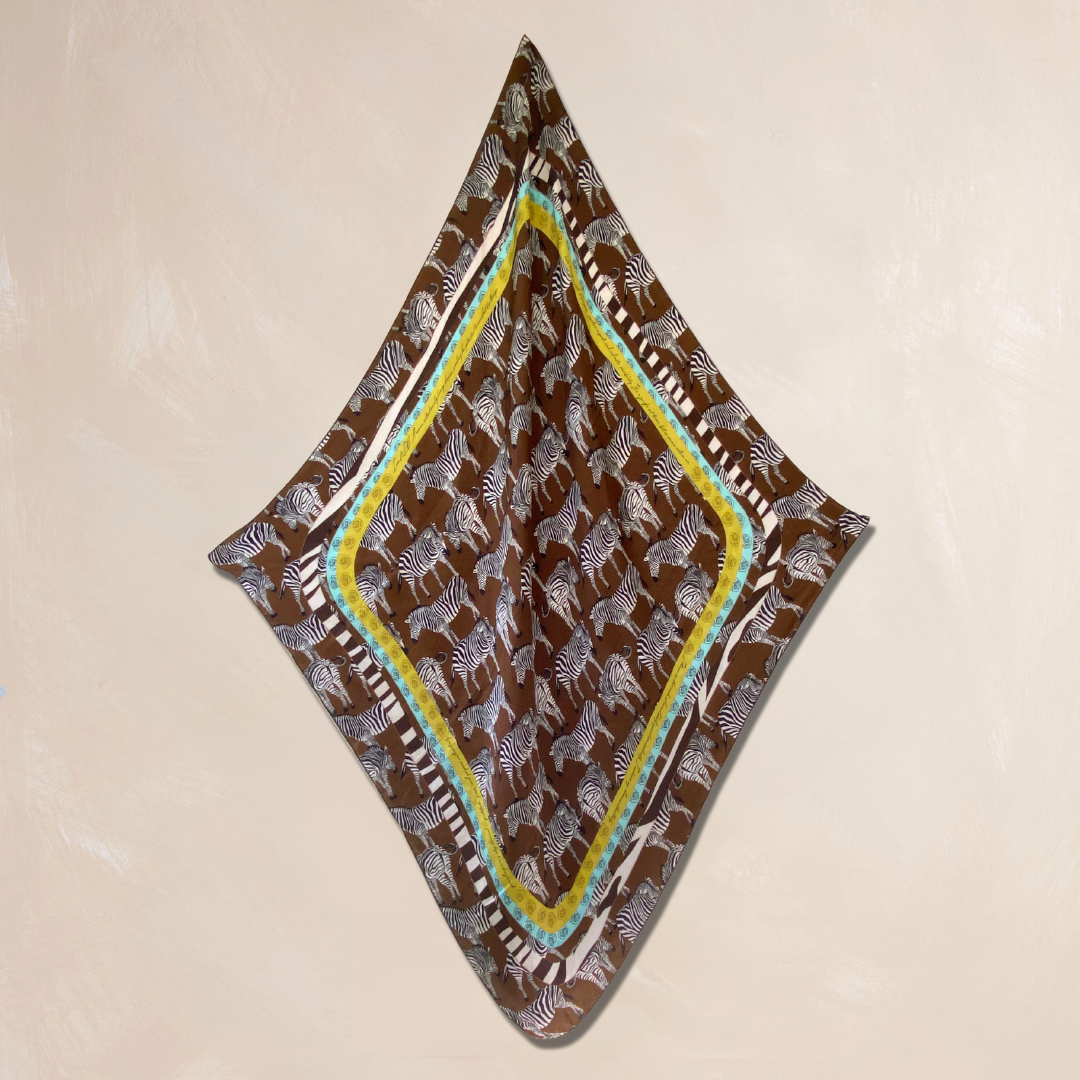 BROWN ZEBRA | Flower Qrown Satin Affirmation Scarf