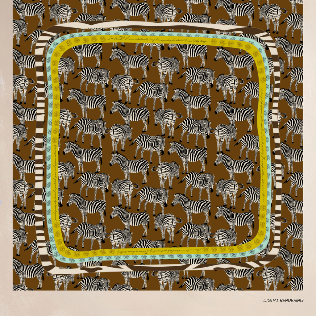 BROWN ZEBRA | Flower Qrown Satin Affirmation Scarf