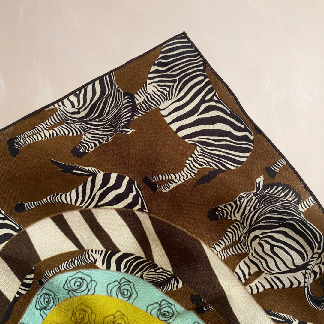 BROWN ZEBRA | Flower Qrown Satin Affirmation Scarf