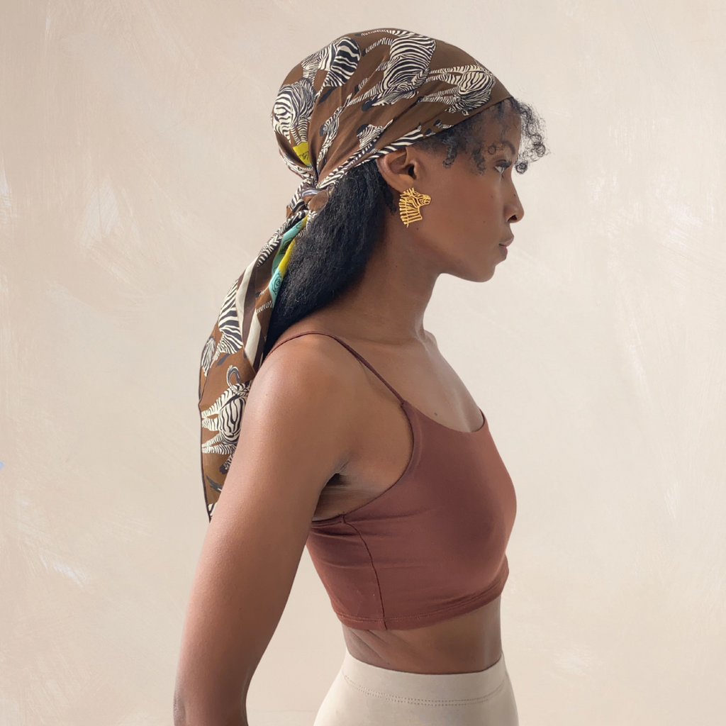 BROWN ZEBRA | Flower Qrown Satin Affirmation Scarf