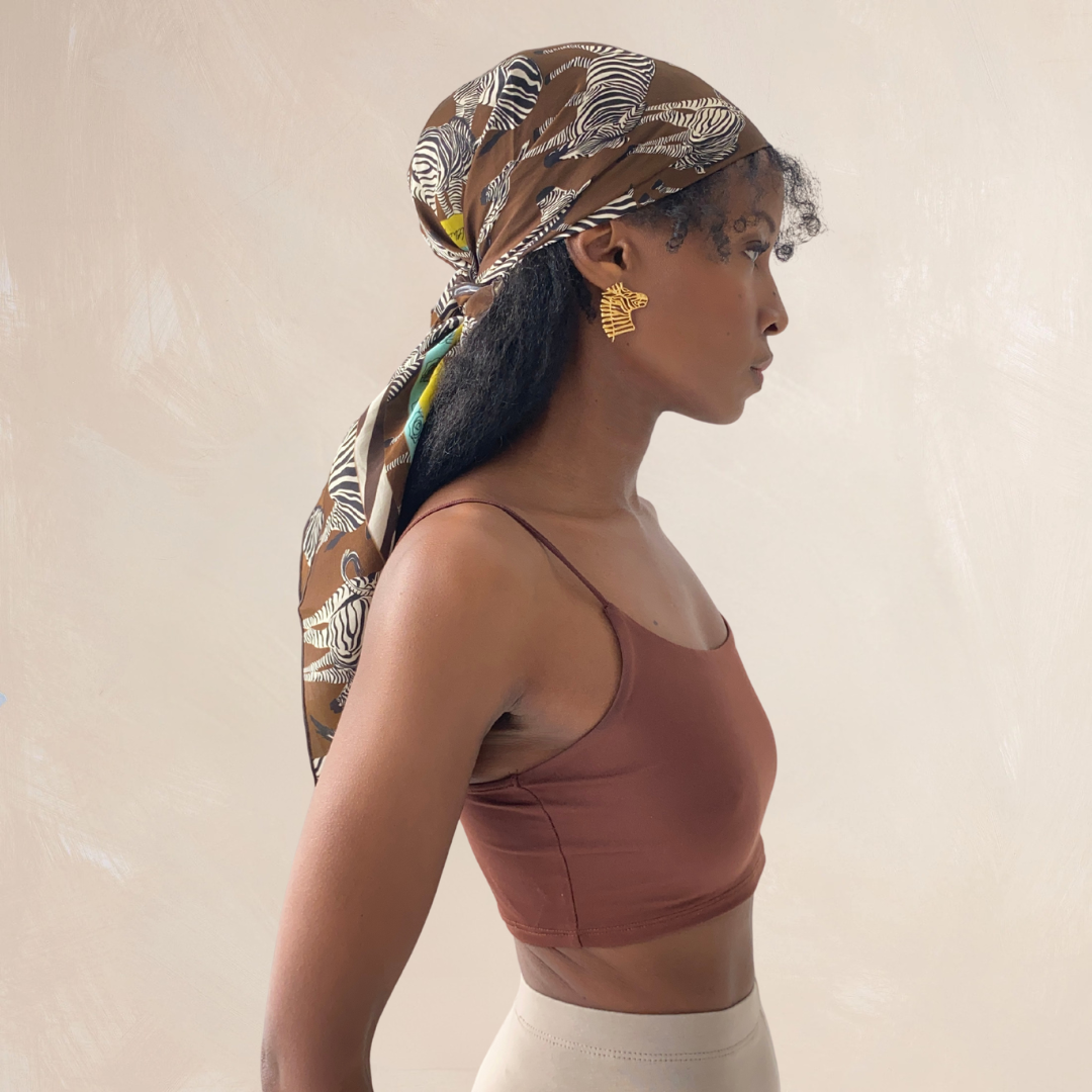 BROWN ZEBRA | Flower Qrown Satin Affirmation Scarf