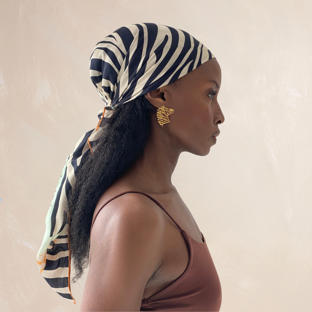 ZEBRA STRIPES | Flower Qrown Satin Affirmation Scarf