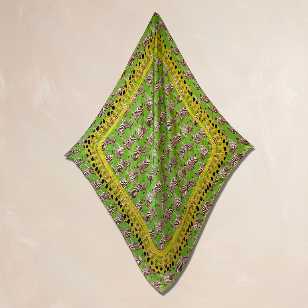 GREEN ZEBRA | Flower Qrown Satin Affirmation Scarf