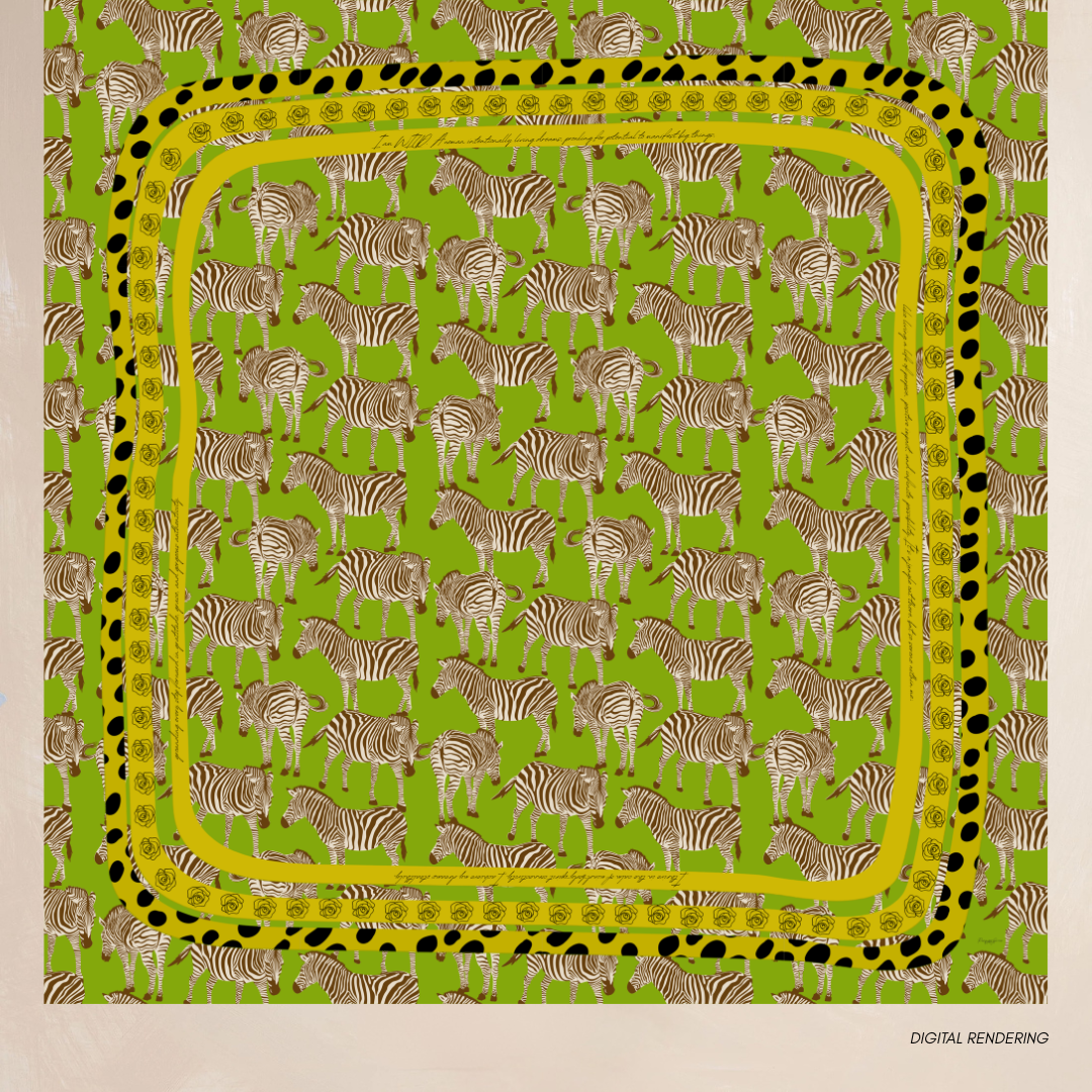 GREEN ZEBRA | Flower Qrown Satin Affirmation Scarf