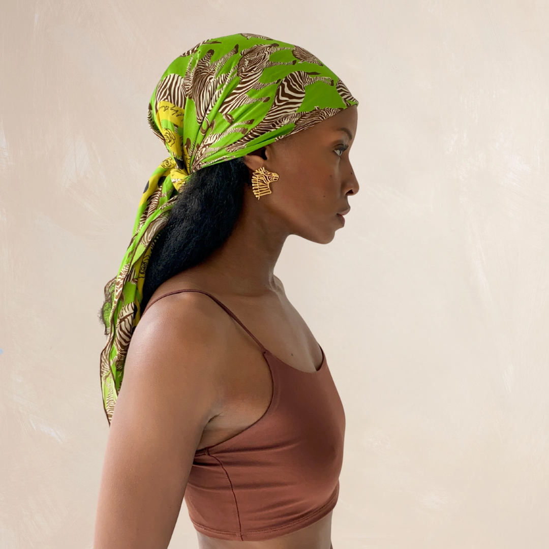 GREEN ZEBRA | Flower Qrown Satin Affirmation Scarf