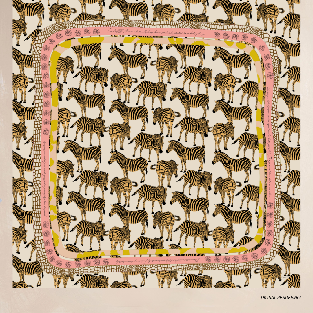 BEIGE ZEBRA | Flower Qrown Satin Affirmation Scarf