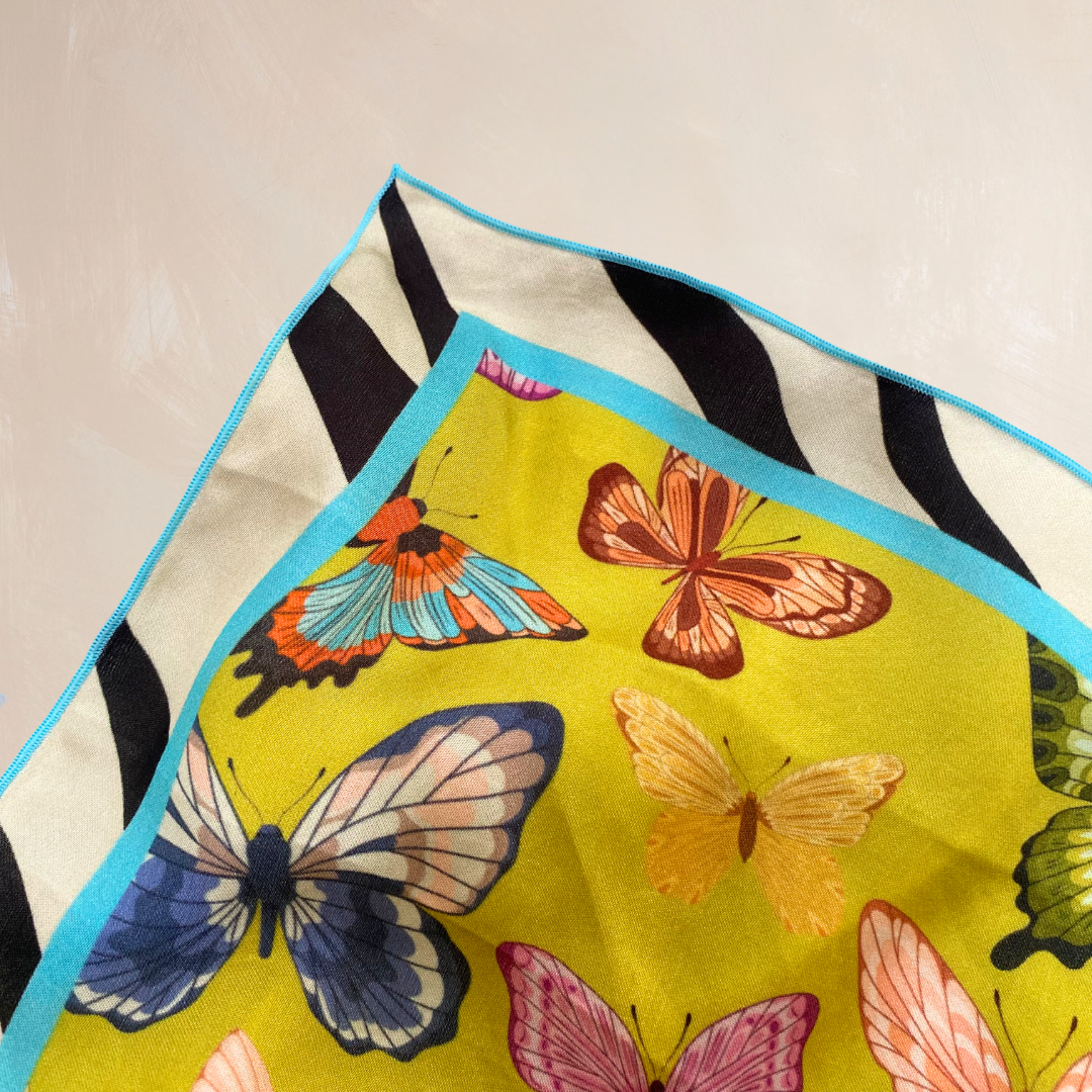BUTTERFLY ZEBRA | Flower Qrown Satin Affirmation Scarf