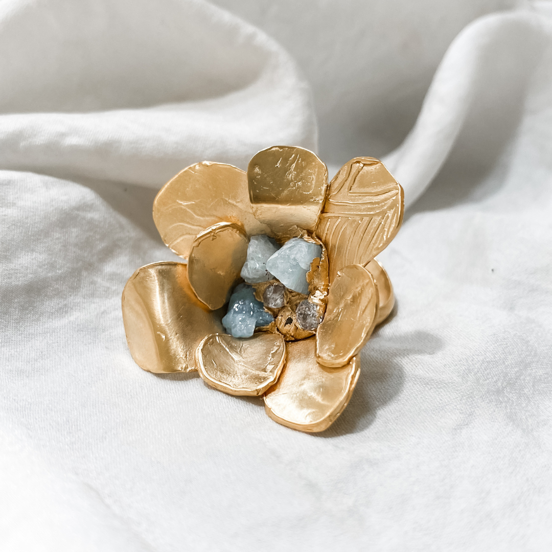 BLUE BLOOM Flower Statement Ring