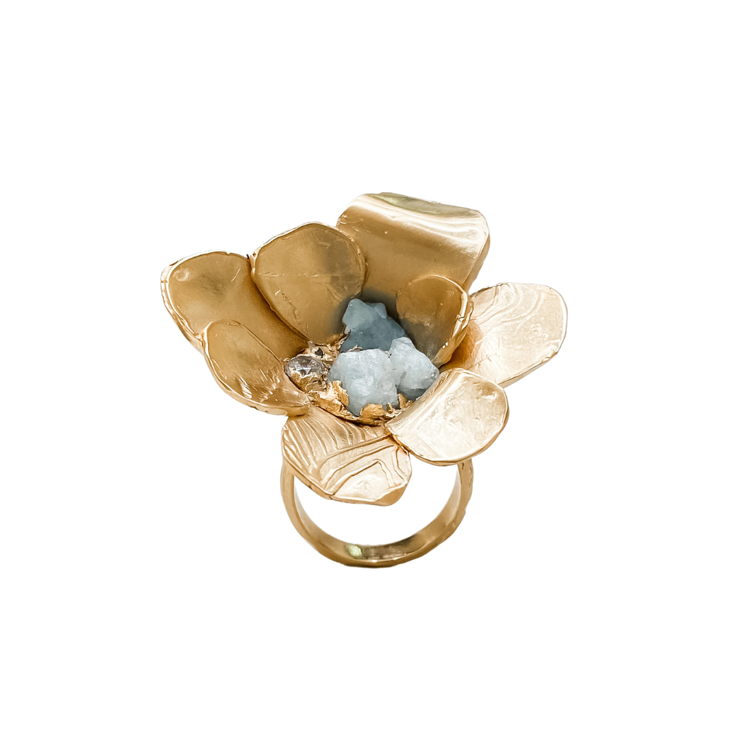 BLUE BLOOM Flower Statement Ring