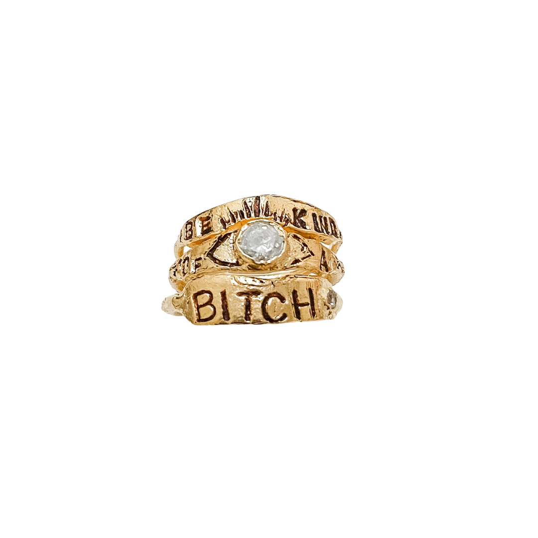 BE KIND…OF A BITCH Crystal Pinky Ring (manuscript)