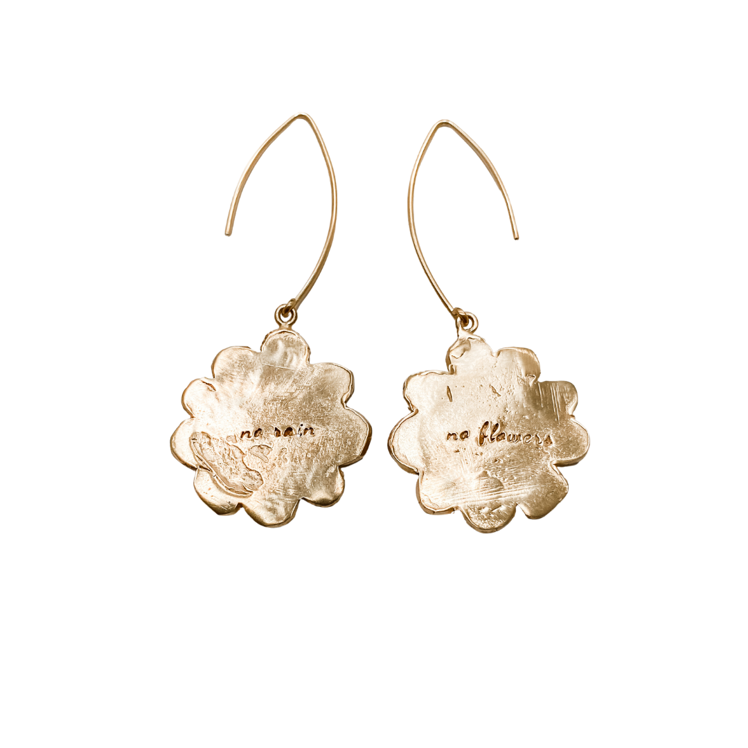 NO RAIN NO FLOWERS Engraved Earrings