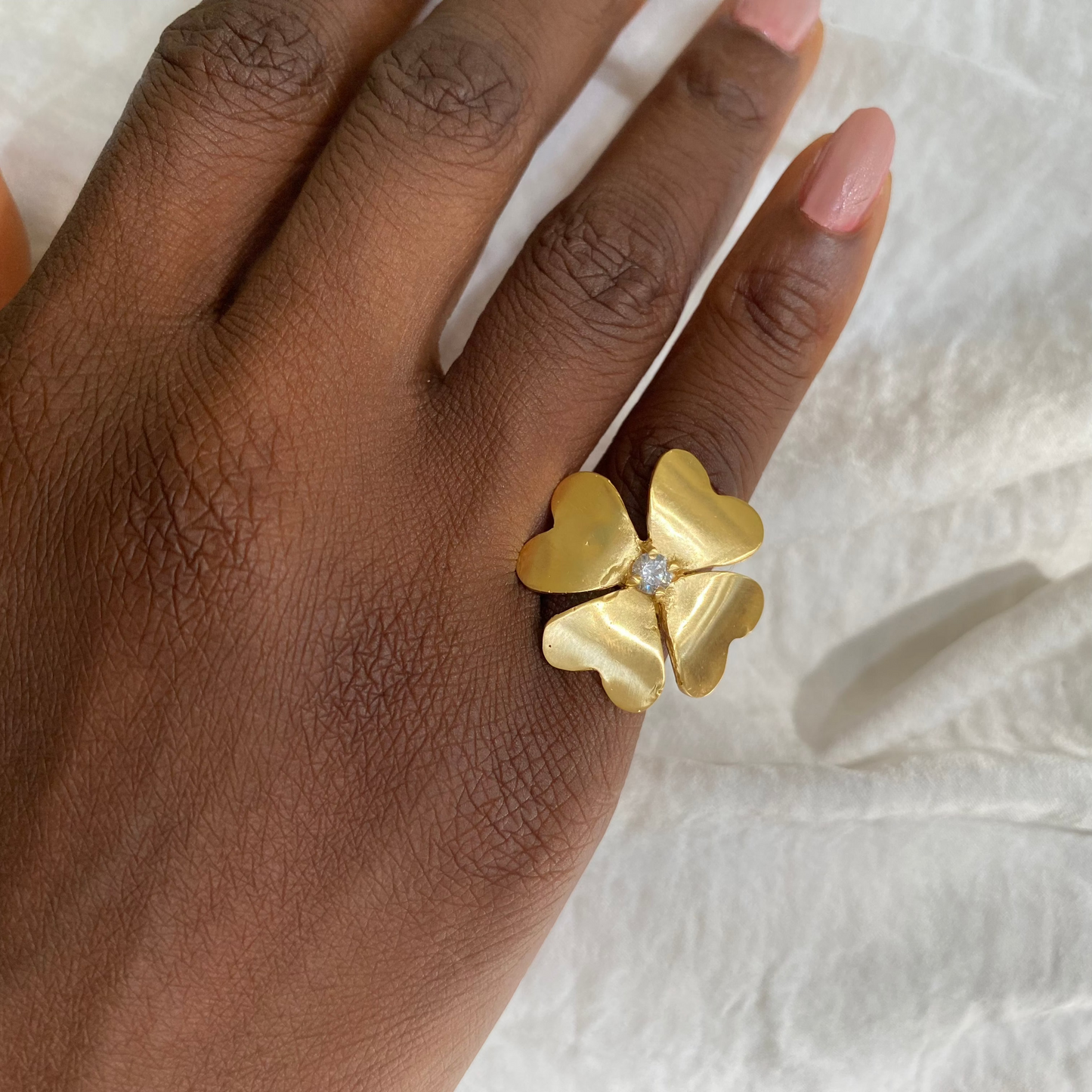 FLOWERS FOLLOW THE SUN Four-Leaf Clover Pinky Ring