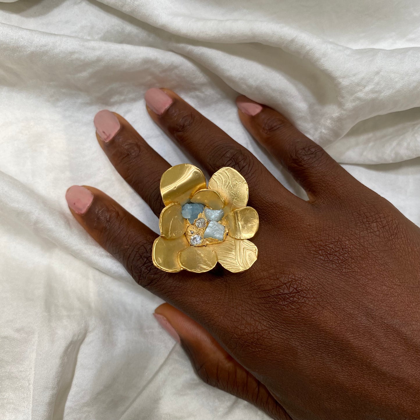 BLUE BLOOM Flower Statement Ring