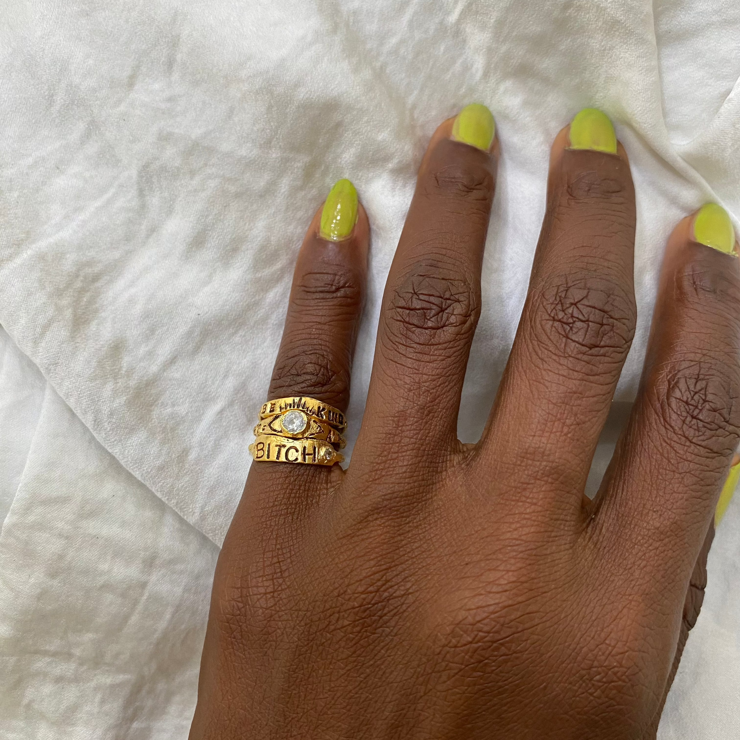 BE KIND…OF A BITCH Crystal Pinky Ring (manuscript)